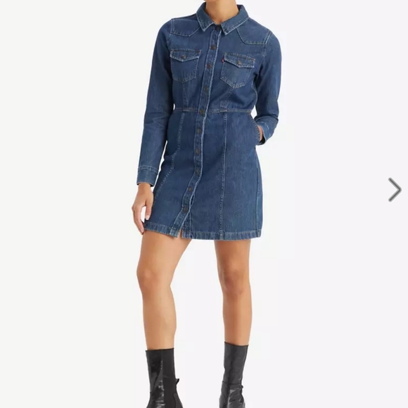 Levi's Blue Denim Button-Up Western Dress Size Medium - Picture 4 of 7